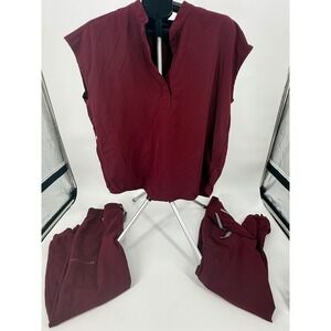 FIGS Technical Collection Womens Scrub Set Maroon HW Zamora 2 Joggers Top Size M